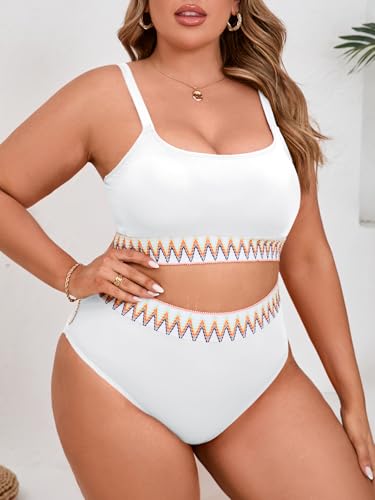 Beautife Womens Plus Size High Waisted Bikini Sets Tummy Control Bathing Suits Color Block Adjustable Straps 2 Piece Swimsuit2