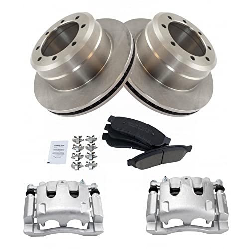 Image of TRQ Rear Brake Pad, Caliper, & Rotor Kit Ceramic Compatible with 2005-2007 Ford F-350 Super Duty 2011-2012 F-450 Super Duty