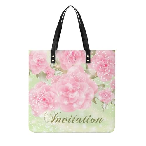 Sac à main shopper fleur rose pour femmes | Tote bag de voyage bandoulière 39x39cm