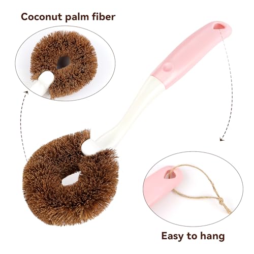 Image of 2 Pack Kitchen Scrub Brushes for Cleaning Dish Brush with Handle for Pans, Pots, Kitchen Sink Cleaning Scrub Brushes (Coconut Fiber)