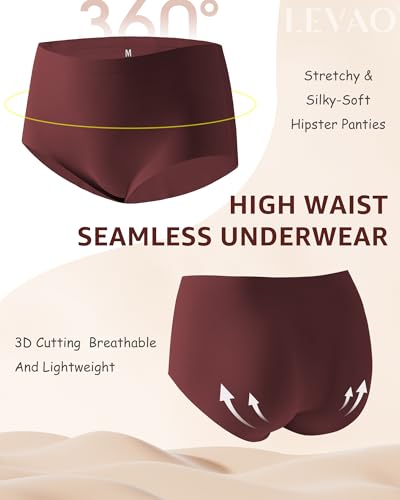 LEVAO Women's High Waisted Seamless Underwear No Show Full Coverage Briefs Stretchy Invisible Panties Cheeky Pack of 64