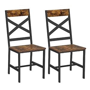VASAGLE Dining Chairs, Kitchen Chairs Set of 2, Dining Chairs for Dining Room, Steel Frame, Ergonomic Design, Industrial Style, for Living Room, Dining Room, Rustic Brown and Black LDC094B01