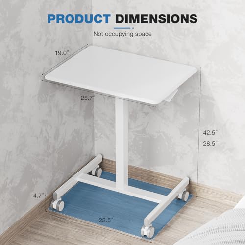 Image of OLIXIS Mobile Standing Desk with Wheels Small Rolling Laptop Desks Portable Pneumatic Adjustable Height Sit Stand Table Computer Workstation for Home Office White