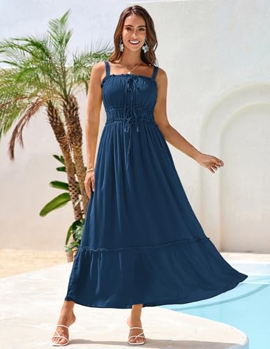 GRACE KARIN Women’s Summer Dress Casual Spaghetti Straps High Waist A-Line Maxi Dresses Sun Dresses for Beach Blue Green L - Image 2