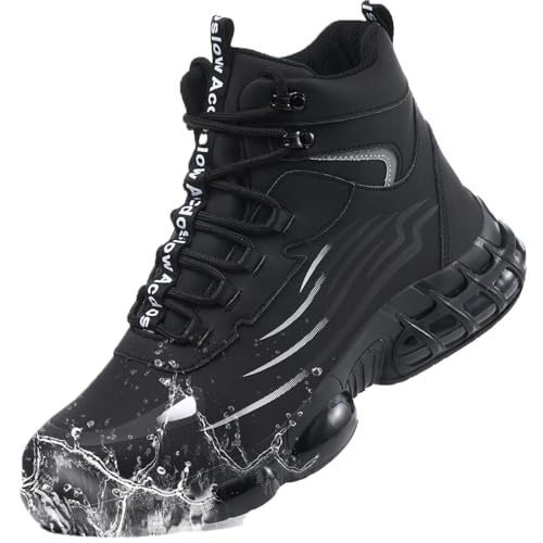 Acdoslow Waterproof Steel Toe Boots for Men Women Comfortable High Top Safety Boots Lightweight Steel Toe Shoes Slip Resistant Construction Boots 1335 BLACK 42