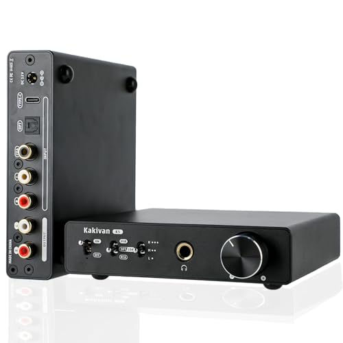 Kakivan K5 DAC Headphone Amplifier, ES9039Q2M Chip Digital-to-Analog Audio Converter, USB Type C/Optical/Coaxial to RCA/6.35MM/3.5MM AUX for Phone/MAC, RCA Input Converter for Home Audio Amplifier.