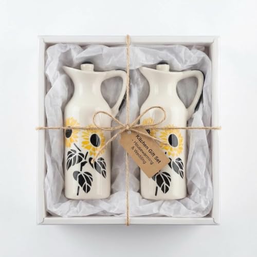 Image of Ceramic Oil Dispenser Set of 2, 300 ml Each, Sunflower