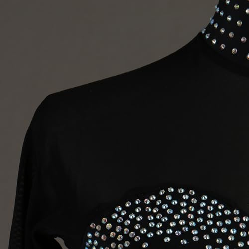 VVieer Vestido de patinação artística preto gola alta grande aberto nas costas malha grupo mulheres