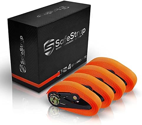 SafeStrap Ratchet Strap - Tie Down Straps with 3500 lbs Capacity - 13 ft Long - Set of 4 - EN 12195-2 Compliant - Test Winner (Orange)