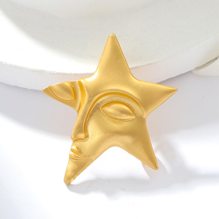 Image of Cool Figure Face Mask Brooch Pins for Women Unisex Silver Gold-Toned Brooches Lapel Pin Five-pointed Star Suit Collar Dress Accessories Vintage Scarf Decoration Christmas Halloween Jewelry