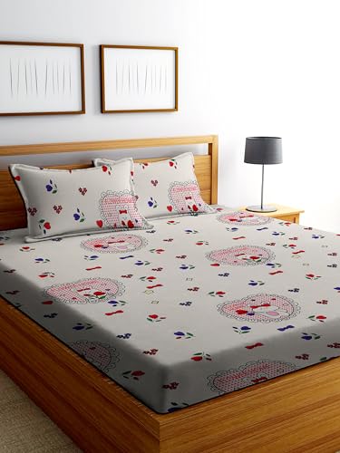 Image of DECORUM Cotton Feel Glace Cotton Fitted Bedsheet King Size (72 inchx78 inch)| All Around Elastic| 2 Pillow Covers (17 inchx27 inch)| Fits Up to 8 inch Mattress| 220 TC|Soft, Wrinkle-Free |Perfect for Home Decor & Gifting