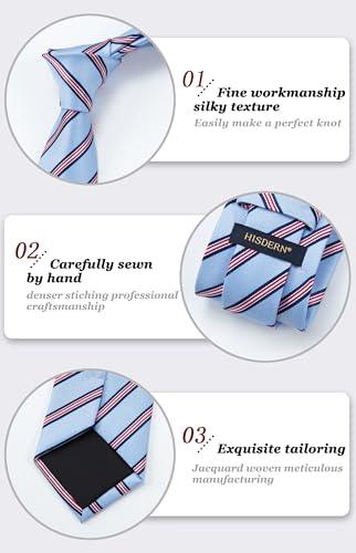 Image of HISDERN Mens Tie Striped Ties and Handkerchief Set Business Formal Woven Pocket Square Wedding College Stripe Necktie