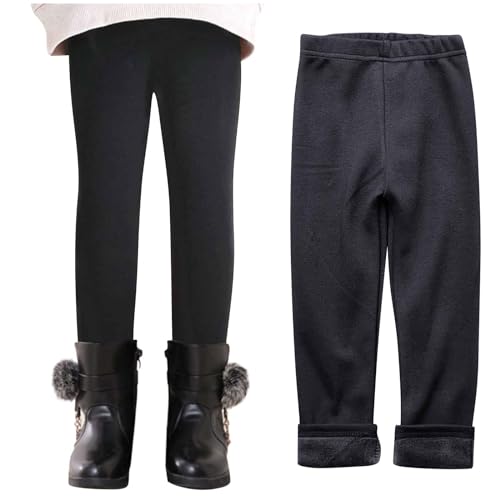 Girls Fleece Lined Pants Winter Warm Leggings Stretch Thick Thermal Tights School Uniform Pants 2-11 Years2