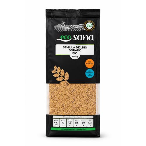 Semilla de Lino Dorado BIO Ecosana Drasanvi en 500g Natural Sin Gluten | Certificado BIO, Fuente Natural de Omega 3, Ideal para Anadir a Batidos, Yogures o Ensaladas, Vegano y Sin Gluten Diariamente