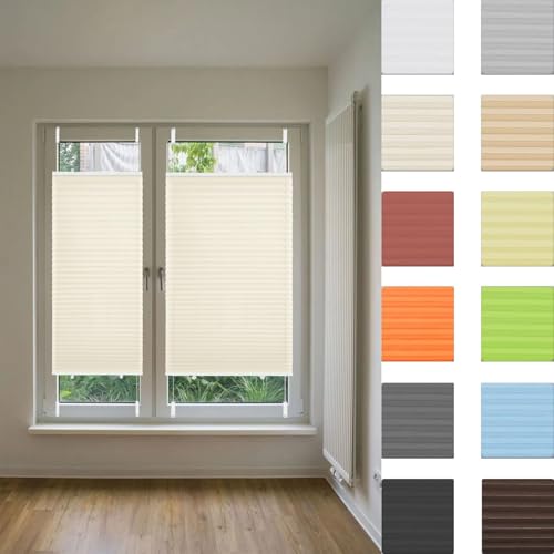 Cortina Plisada 30 x 160 cm Filtrado de Luz y Protección Visual Solar UV Estor Persiana Plisada sin Taladrar con Soportes de Sujeción para Cocina Baño Oficina Dormitorio, Beige