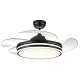  Lampara ventilador techo luz led 72W 5950 Lm silencioso moderno negro aspas retractiles motor DC 3 C. de luz y memoria Calima