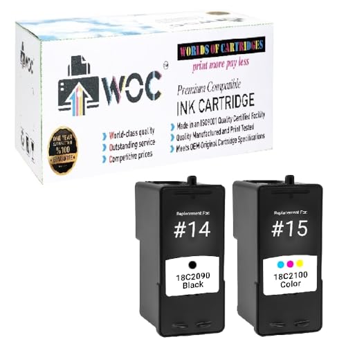 WOC Remanufactured Ink Cartridge Replacement for Lexmark #14 / #15 / 18C2090 / 18C2110 (2-Pack: Black + Color) for Use in X2600 / X2630 / X2650 / X2670 / Z2300 / Z2320