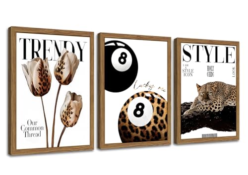 Trendy Leopard Canvas Wall Art Set of 3, Funky Cheetah