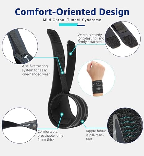 HiRui Wrist Brace Wrist Wraps, Ultra-thin Compression Wrist Straps Wrist Support for Workout Tennis Weightlifting Tendonitis Sprains, Carpal Tunnel Arthritis, Pain Relief - Adjustable (Black, 2 Pack)