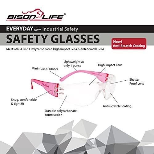 Image of BISON LIFE Clear /Color Safety Glasses for Men & Women ANSI Z87.1, 6 Pack