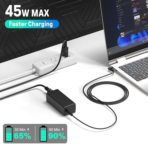 45W Laptop Charger for HP Laptop Computer,19.5V 2.31A Smart Blue Tip Power Adapter for HP Pavilion x360,Envy 11 13 15,EliteBook 840 G3 G5,Chromebook,Spectre,Stream 11 13 14 ProBook Notebook AC Adapter — view 6