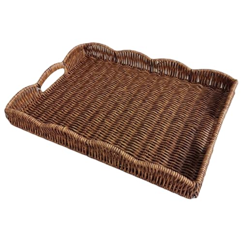 Plateau en rotin de 15x11x2 pouces avec poignées pour service