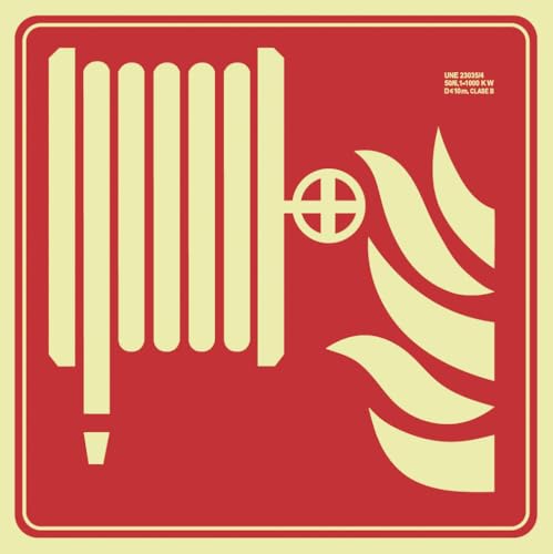 IberNorma FPB408 Señal BIE Boca de incendio 21x21cm Clase B D≤10m PVC Luminiscente Homologada nueva UNE 23034:2023 y RIPCI (Clase B)