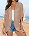 Womens Kimono Cardigans Beach Cover ups Swimwear Puff Sleeve Loose Casual Summer Tops (Lotus Root Pink,L)