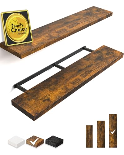 BAYKA Floating Shelves, 48 inches Long Wall Mounted Rustic Wood Shelves for Bathroom, Bedroom, Living Room, Kitchen, Office, Hanging Shelf for Books/Storage/Decor(Rustic Brown,Set of 2)