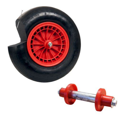pro-bau-tec PU Ersatzrad schlauchlos pannenfrei für Schubkarre mit Montagematerial, rot, 10124 Cover