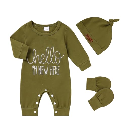 Image of ZOELNIC Newborn Romper Baby Boy Cotton Jumpsuit New Baby Hat Gloves Romper Coming Home Clothes Outfits