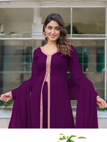 Image of Elegant Women?s Ethnic Kurta Set with Intricate Embroidered Lacework - Designer Kurta with Dupatta & Bottom Wear - Perfect for Weddings & Festive Occasions