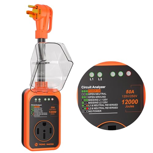 RV Surge Protector 50 Amp - RV Circuit Analyzer Surge 12000 Joules RV Power Surge Protection with Waterproof Cover Safety Certification LED Display RV Adapter Plug for Camper Travel Trailers