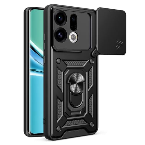 Image of Casodon Heavy Duty Back Case Cover for Oppo Find X9 5G, Shockproof Oppo Find X9 Back Cover, Ring Case with Kickstand and Camera Protection Shutter - Black