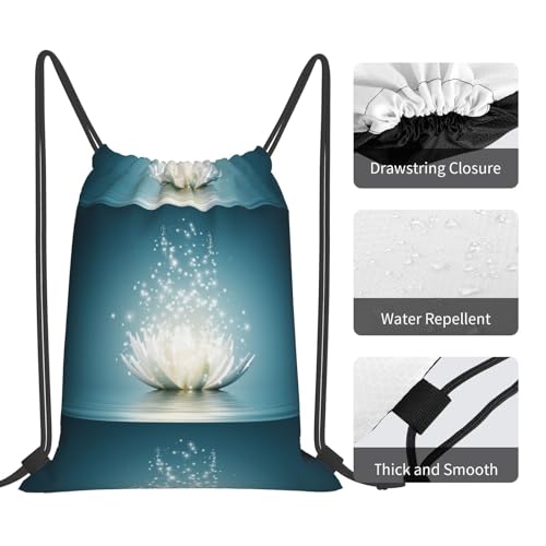 Drawstring Backpack Gym Bag,Asian Lotus Flower Sackpack String Bag Water Resistant Nylon Beach Sport Yoga Bag 14x16 Inch For Men Women4
