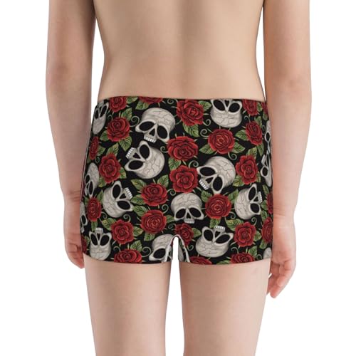 Boys' Cotton Boxer Brief Soft Underwear-Red Rose Skull3