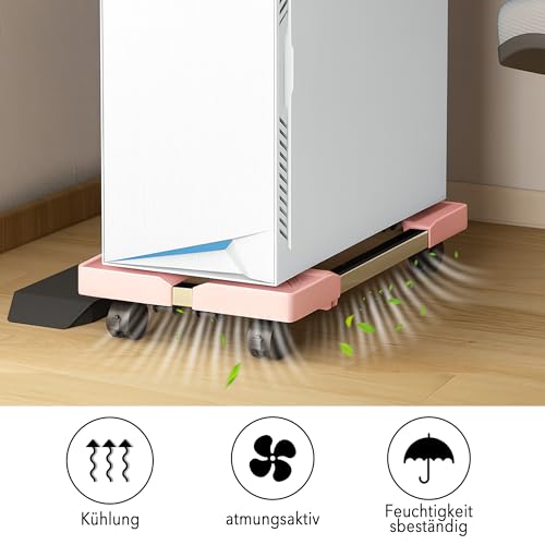 BOTEWO Soporte móvil de aluminio para PC: soporte para torre de CPU para ordenador, con ruedas, universal, ajustable, color rosa - imagen 4