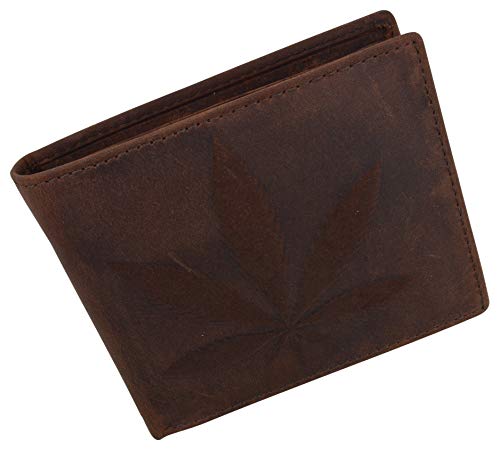 Genuine Leather RFID Bifold Mens Marijuana Leaf Logo Wallet2