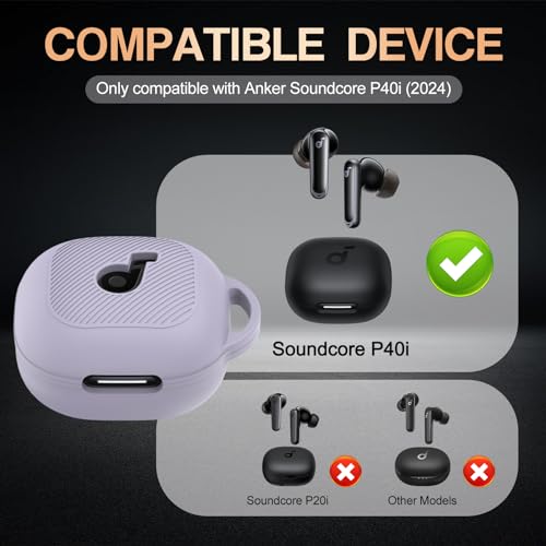 Case for Anker Soundcore P40i, Soft Silicone Cover for Soundcore P40i, Shockproof Protective Case for Anker P40i with Carabiner, Front LED and Logo Visible (Purple)