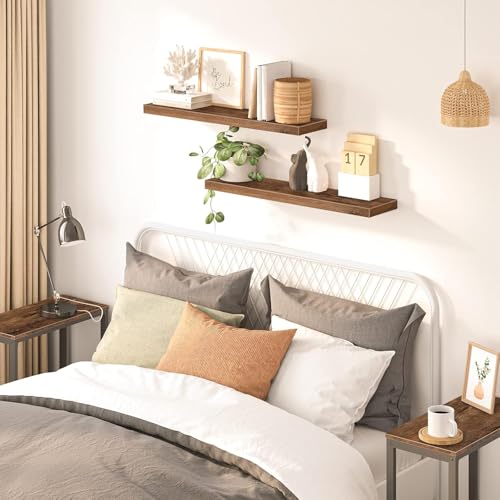 Image of Floating Shelves for Wall, Bathroom Shelves Wall Mounted for Kitchen, Bedroom, Bathroom Storage Over Toilet, Hanging Book Shelf for Wall Home Decor Living Room (Brown)