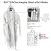 5.7 Ft Hanging Ghost - Scary Halloween Decorations - Life-Size Grim Reaper Prop with Skull - LED Glowing Eyes, Creepy Sound for Spooky Indoor/Outdoor Decor - Large Haunted House Decoration - White
