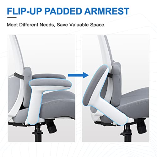 Longboss Big And Tall Office Chair Ergonomic Mesh Computer Desk Chair With Flip-Up Padded Armrest And Adjustable Lumbar Support Pillow (Gray) #TOP1