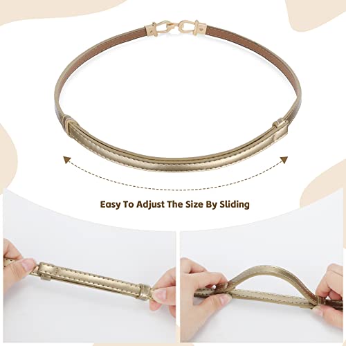 Image of JASGOOD Leather Skinny Belts for Women Plus Size Ladies Thin Waist Belts Adjustable for Jeans Pants Dresses with Gold Buckle