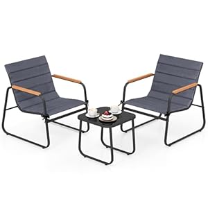 COSTWAY Balkonmöbel Set, Gartenmöbel Set, 3-teiliges Balkonset inkl. 2 Stühlen mit Tisch und Kissen, Terrassenmöbel, Gartengarnitur, Sitzgruppe für Garten, Balkon, Terrasse