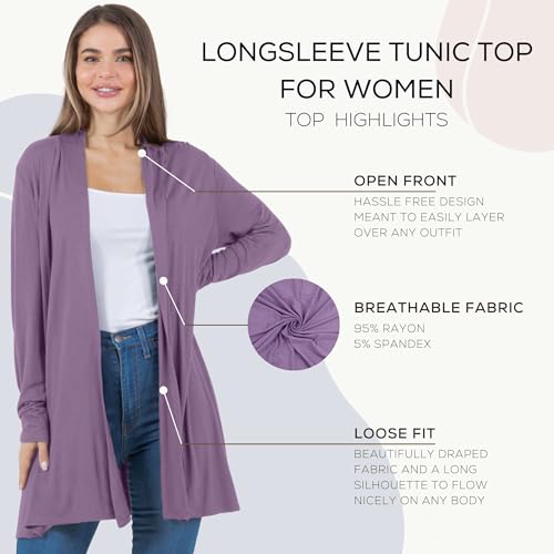 Image of Azules Long Sleeve Womens Cardigan, Flowy Longer Rayon Sweater Lightweight Cardigan for Casual or Dressy Outfits