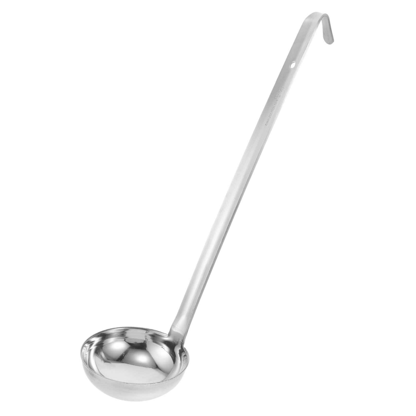 HOMOCONO 6oz 180cc Stainless Steel Thickened Soup Ladle Long Hook Handle, Metal Sauce and Gravy Serving Spoon for Kitchen Cooking and Hot Pot