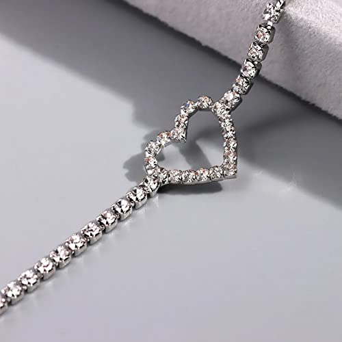 Image of Fesciory Heart Rhinestone Ankle Bracelets for Women, Adjustable Silver Plated Shiny Tennis Anklets, Twinkle Cubic Zircon Imitation Diamond Anklet Foot Chain Jewelry Gifts
