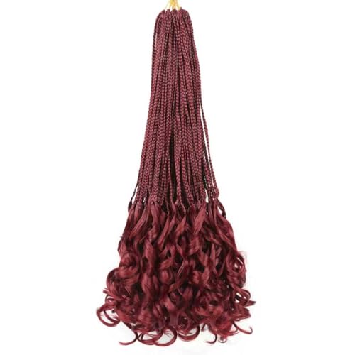 Burgundy Crochet Hair for Black Women 24 Inch 7 Packs French Curl Crochet Braids with Curly Ends Pre Looped Goddess Box Braids (Bug)