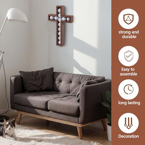 Image of Teenyyou 12 Golf Ball Display Golf Ball Holder, Wall Mount Cross Walnut