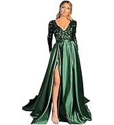 WilFiks Flowy Satin Bridesmaid Dresses 2023 V Neck Sequin Prom Dresses for Women Ball Gown Long S...